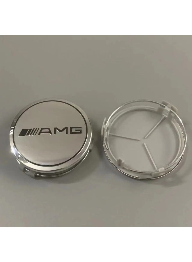 AMG 4 Pcs 75mm AMG Silver Wheel Center Hub Caps for Mercedes-Benz | Easy Snap-Fit Alloy Wheel Center Caps - Image 3